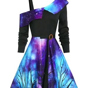 Sky tree one shoulder dress